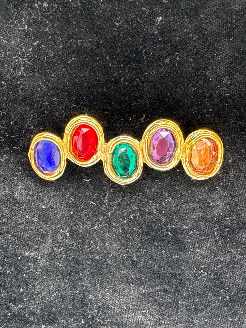 Vintage Multicolor Gemstone Gold-Tone Brooch - Red, Green, Blue, Purple, Orange